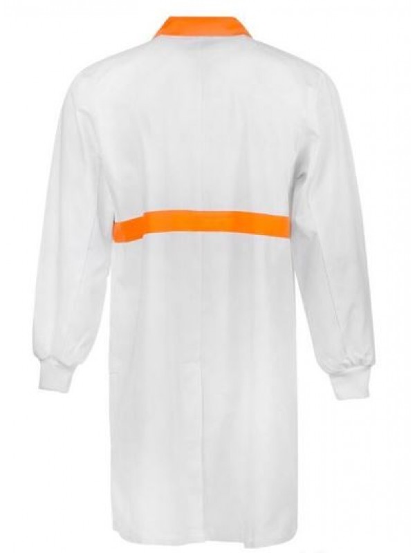 FOOD INDUSTRY DUSTCOAT WITH CONTRAST COLLAR, CHESTBAND, INTERNAL PATCH POCKETS - LONG SLEEVE